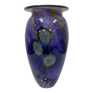 Robert Eickholt Handblown Signed Purple Patterned Art Vase, 2003 For Sale
