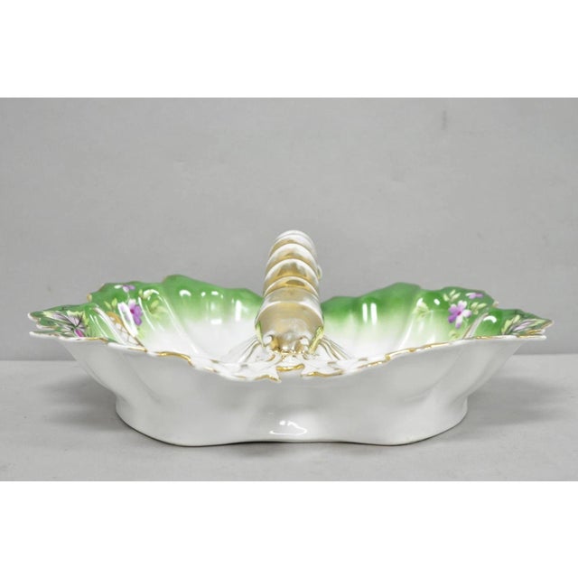 Antique Bavarian German Porcelain Gold Gilded Hand Painted Lobster Divided Dish For Sale - Image 16 of 18