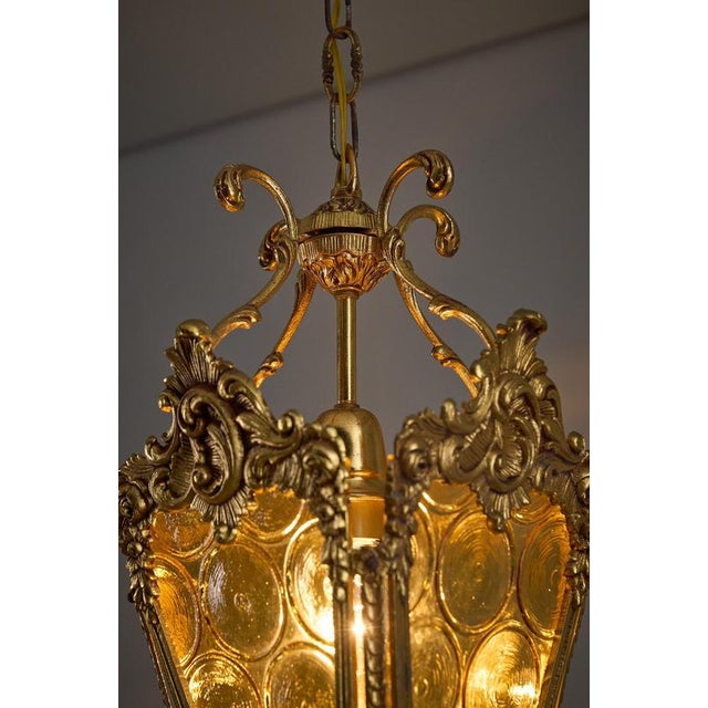 Metal Mid-Century Hall Lantern with Yellow Bottle-Bottom Glass, 1950s For Sale - Image 7 of 11