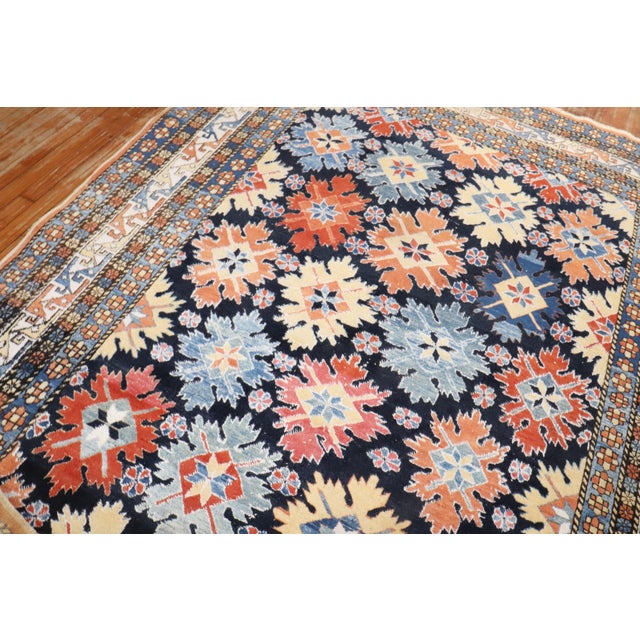 Late 20th Century Vintage Zabihi Collection Inspired Turkish Azari Caucasian Snowflake Rug For Sale - Image 5 of 12