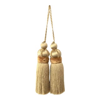 Gold Key Tassels With Cut Velvet Ruche- A Pair For Sale