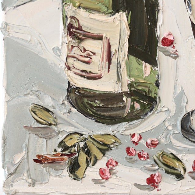 Champagne Bottle, Glass, and Berries - Textured Still Life Oil Painting by Sally West For Sale In Los Angeles - Image 6 of 9