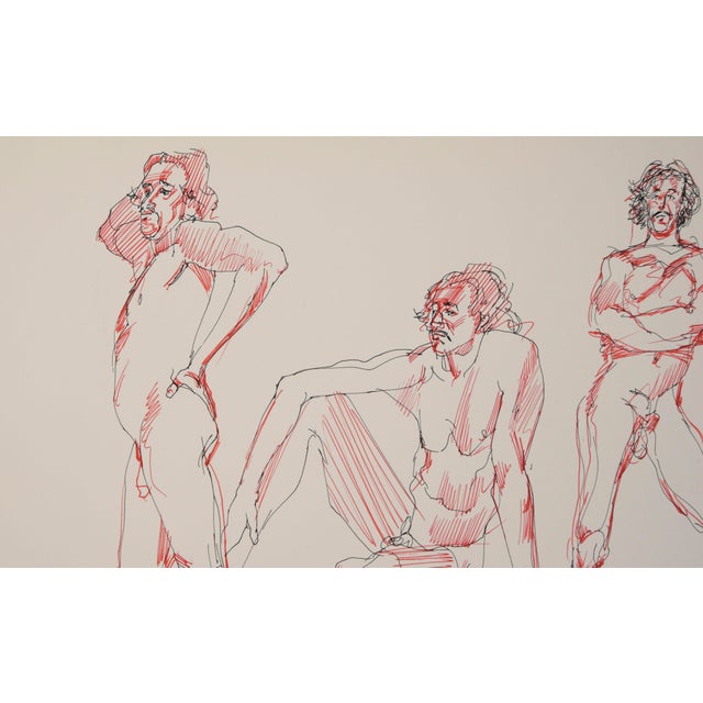 American Three Poses - Original Male Nude Figurative Drawing on Paper For Sale - Image 3 of 8