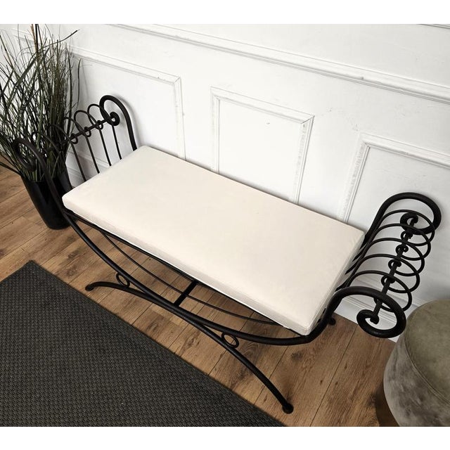 Italian Metal Iron Bench with Roll Arm, 1960s For Sale - Image 4 of 11
