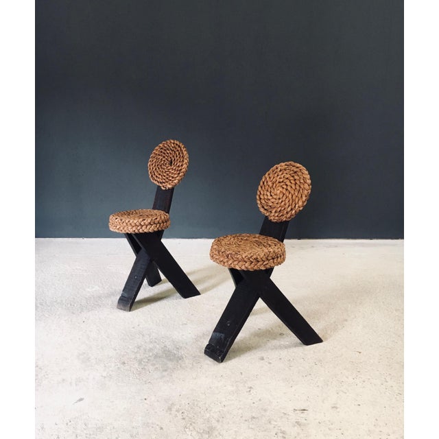 Mediterranean Tripod Side Chairs from Audoux Minet, France, 1950s, Set of 2 For Sale - Image 6 of 18