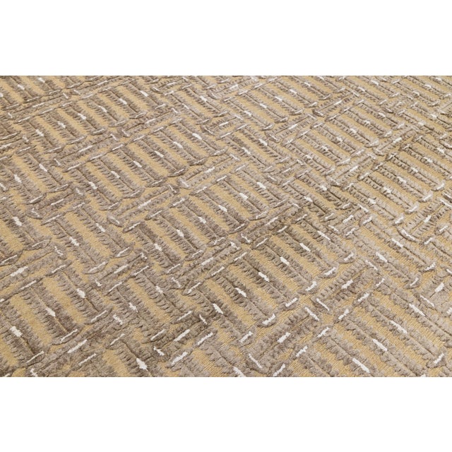 Tan 9 X 12 Contemporary Soumak Tan Wool and Jute Rug Handmade Geometric For Sale - Image 8 of 11