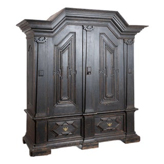 19th Century Danish Baroque Oak Large Black Painted Armoire For Sale