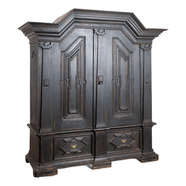 19th Century Danish Baroque Oak Large Black Painted Armoire For Sale