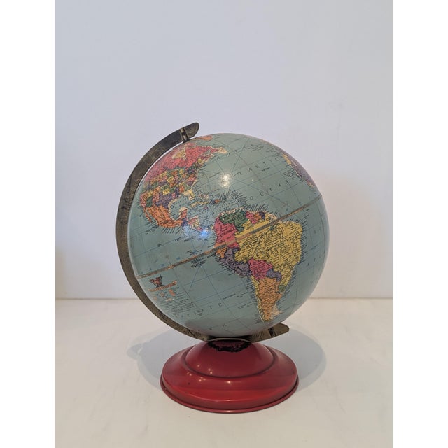 Mid-Century Modern Mid-Century Replogle 10-Inch Precision Globe on Red Steel Base, Circa 1950s For Sale - Image 3 of 4