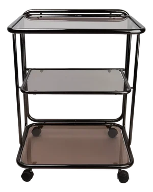 3 Shelf Dark Chrome Bar Cart on Wheels, 1970s