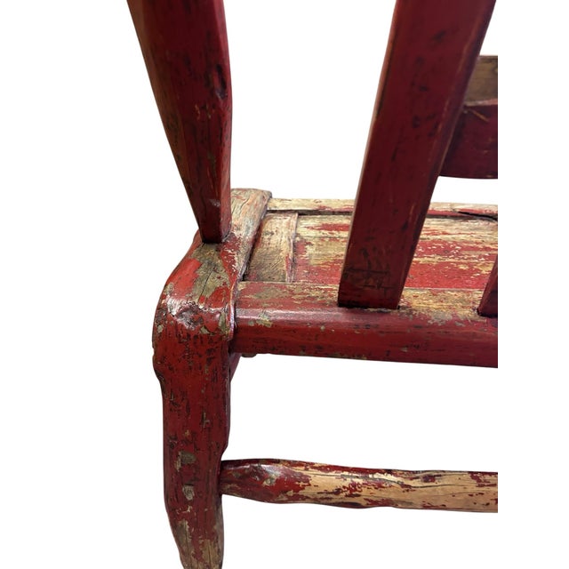 Ruby Red Late 19th Century Qing Dynasty Child’s Chair W/ Heavy Chipping For Sale - Image 8 of 12