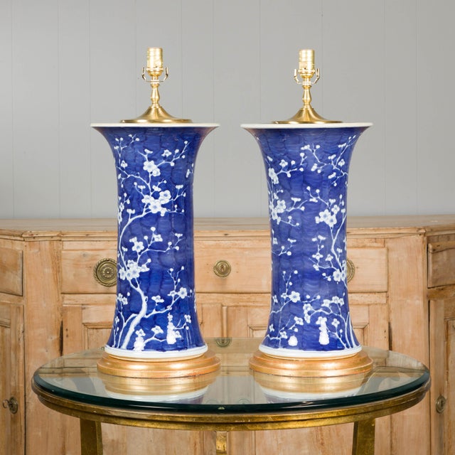 Mid 20th Century Mid Century Modern Porcelain Blue and White Table Lamps with Blooming Trees, a Pair For Sale In Atlanta - Image 6 of 12