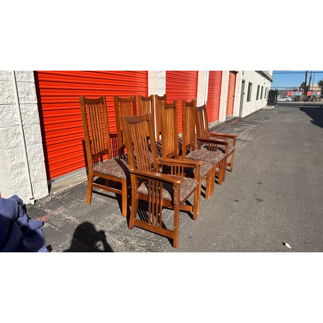 Brown Late 20th Century Bassett Furniture Mission Style Arts & Craft Oak Dining Chairs For Sale - Image 8 of 18
