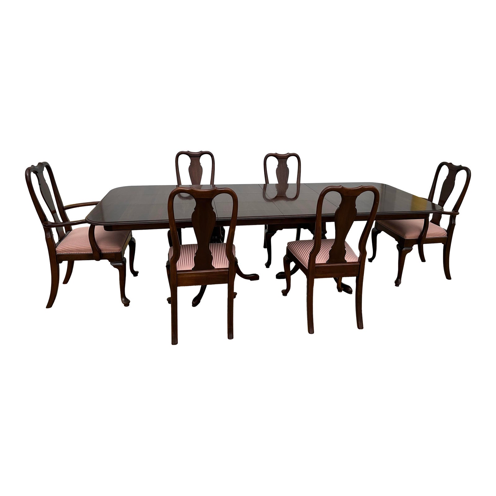 1970s Ethan Allen Court Dining Room Table & 6 Chairs Set of