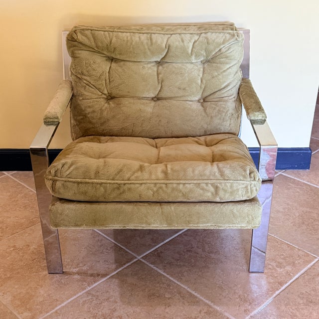 Green Mid Century Chrome Flat Bar Lounge Chair For Sale - Image 8 of 9