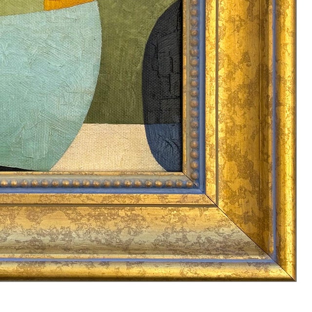 2020s Contemporary Abstract Blue and Green Oil Painting in Vintage Frame For Sale - Image 5 of 6