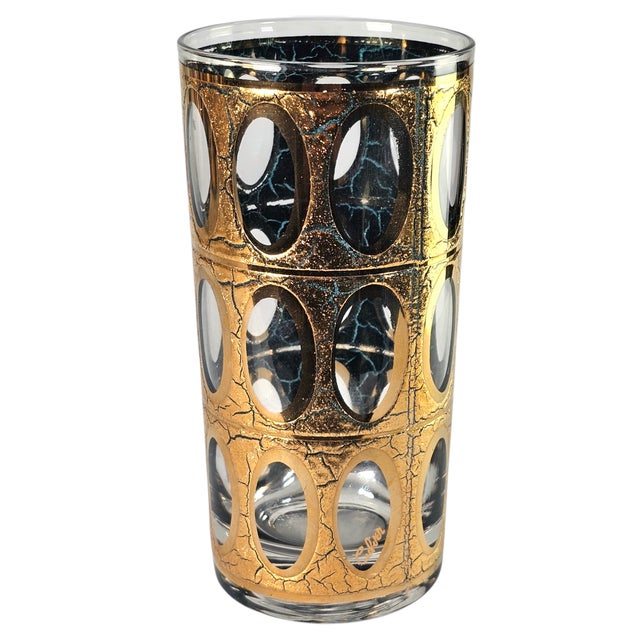 1960s Vintage Culver Pisa Gold Crackle Highball Glasses, Set of 7 For Sale - Image 5 of 11