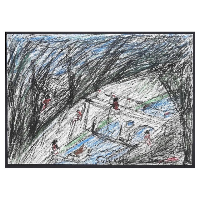 Nazareno Gattamenata, Tiber, Original Oil Pastel on Paper, 1975 For Sale