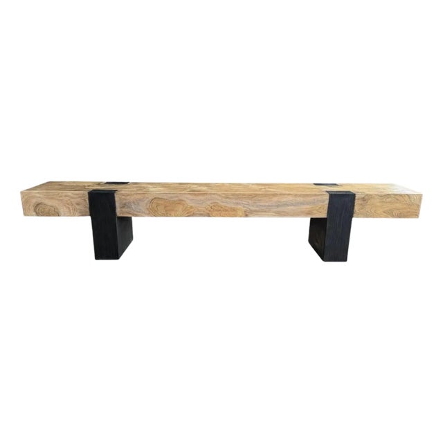 Long Sculptural Teak Wood Bench, Modern Organic, Stunning Wood Textures For Sale