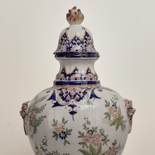 Pair of Antique French Faience Earthenware Lidded Urns For Sale - Image 9 of 14