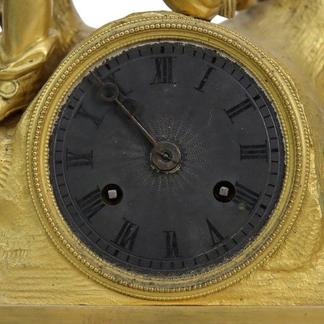 Traditional French Empire Figural Gilt Bronze Silk Thread Movement Mantle Clock C1830 For Sale - Image 3 of 11