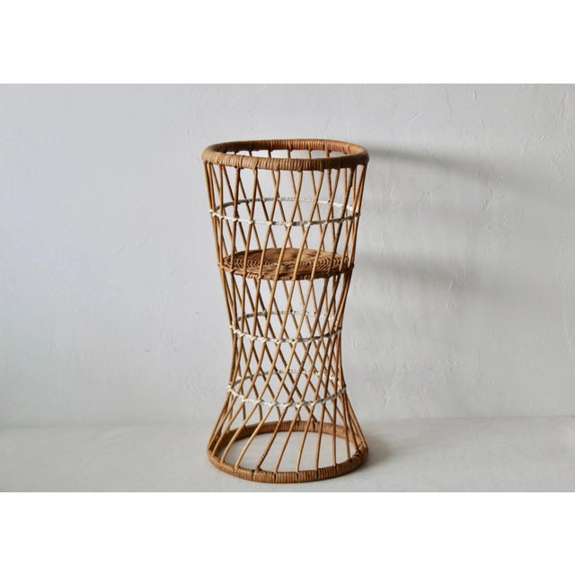 1990s Vintage Italian Style Wicker Floor Basket Plant Stand For Sale - Image 5 of 6