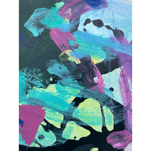 "Beach Days" Large Coastal Modern Statement Painting in Aqua and Teal With Magenta Accents For Sale In Austin - Image 6 of 13