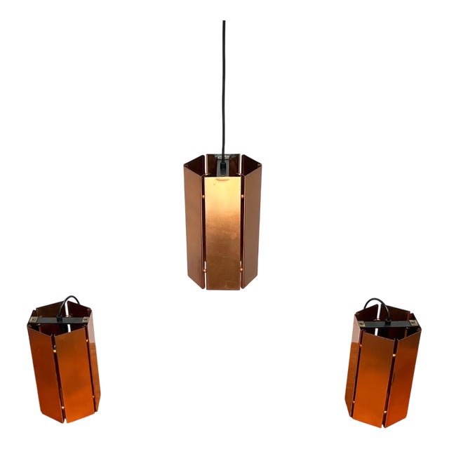 Mid-Century Modern German Copper Pendant Lamps, 1960s, Set of 3 For Sale