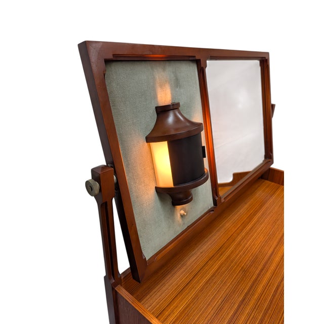 Wood Vintage 3V Dressing Table with Tilting Mirror and Integrated Lamp, 1950s For Sale - Image 7 of 17