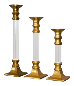 Mid-Century Modern Lucite & Brass Candle Holders or Candlesticks - Set of 3