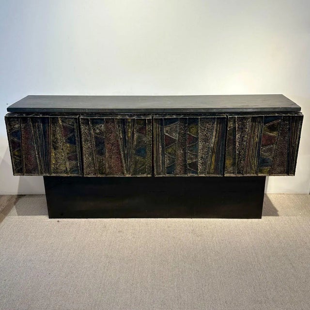 Paul Evans Mid-Century Modern Brutalist Deep Relief Credenza / Sideboard, Signed Handcrafted Paul Evans (American,...