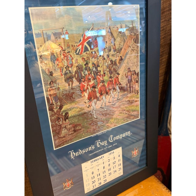 Rare 1956 Hudson’s Bay Company Calendar Framed Canadian Historical Print For Sale - Image 4 of 7