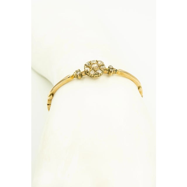 Gold Antique Victorian Floral Rose Cut Diamond Gold Bangle Bracelet For Sale - Image 8 of 8