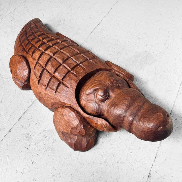 Wooden crocodile, decorative woodcarving from Japan. Crafted from high-quality, heavy wood. Dated and signed on the...