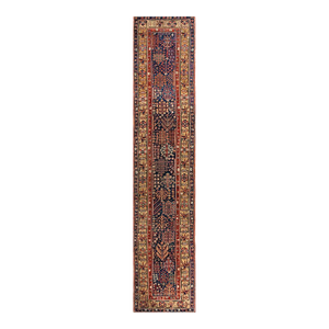 Splendid Blue Color With Intricate Geometric and Floral Patterns Antique N W Persian Runner Rug