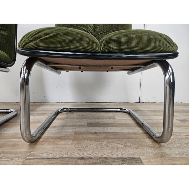 Vintage Chairs in Chromed Metal and Green Fabric by Cazzaro, Design d'autore, 1970, Set of 2 For Sale - Image 17 of 18
