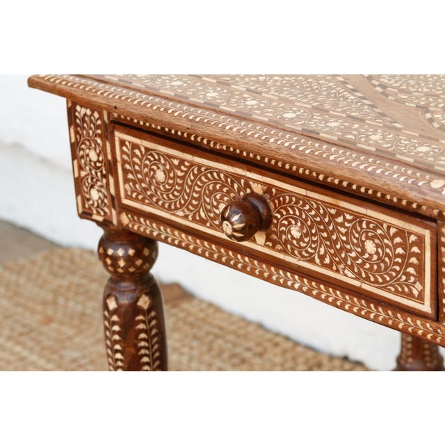 British Colonial Scalloped Inlay Design Writing Desk For Sale - Image 4 of 13