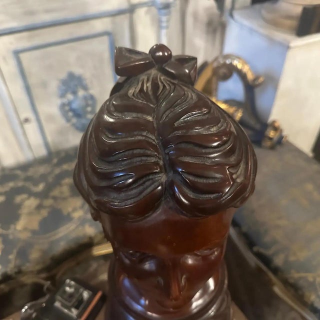 1900s A Sicilian Art Nouveau Wood Sculpture of a Bust of a Young Woman For Sale - Image 14 of 17