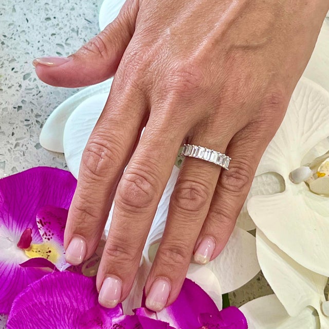 Metal Natural White Sapphire Ring Size 6.5 14k W Gold 4.32 TCW Certified For Sale - Image 7 of 9
