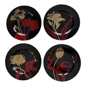 Fitz and Floyd 1979 Imperial Garden Black Floral 7.5” Plates 1979 Vintage - Set of 4