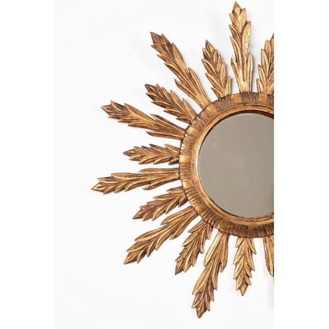 Mid-Century French Modern Gilded Wood Sunburst Wall Mirror, 1950s For Sale - Image 11 of 13