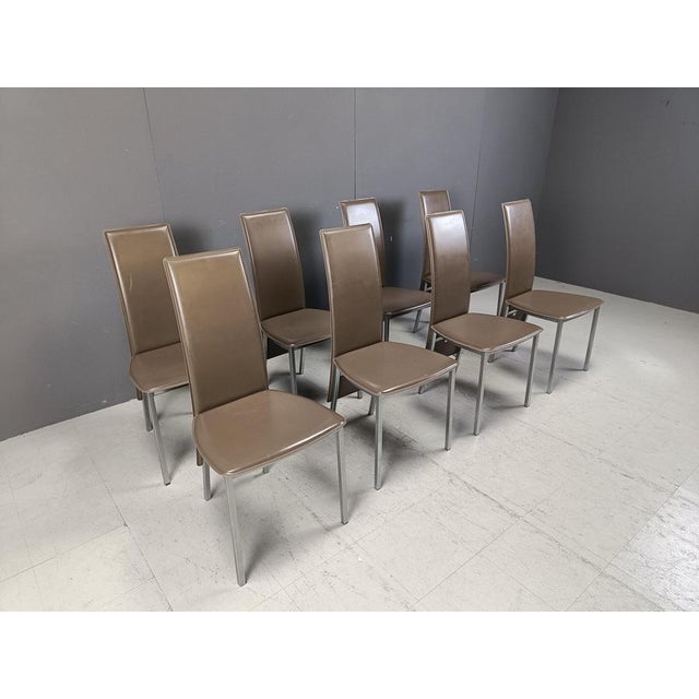 Animal Skin Vintage Belgian Leather Dining Chairs, 1980s, Set of 8 For Sale - Image 7 of 12