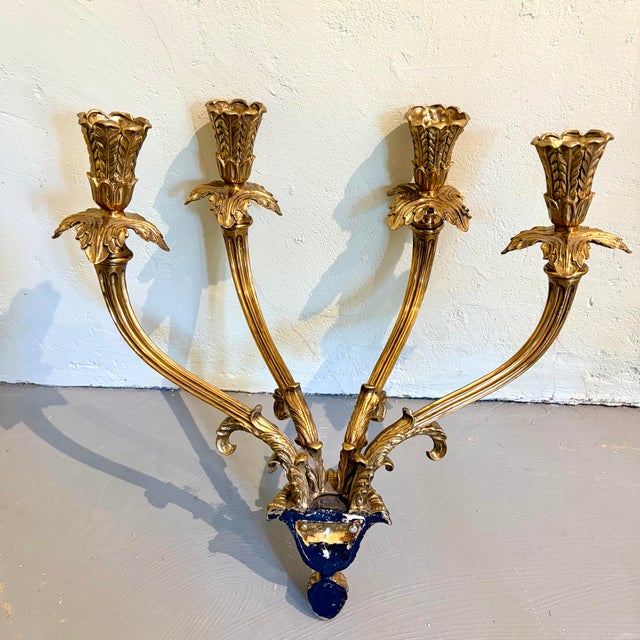 Metal Early 20th Century Rococo Revival Four-Arm Gilt Metal Candle Wall Sconce For Sale - Image 7 of 11
