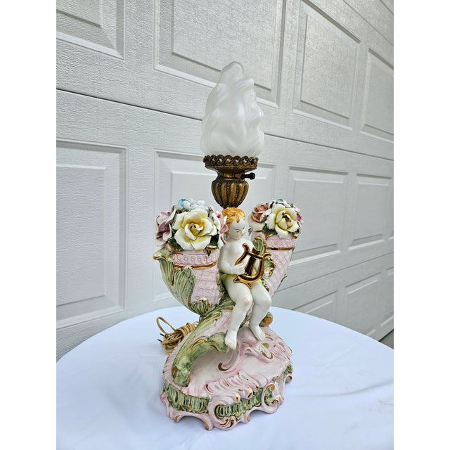 1950s Italian Cherub and Lyre Cornucopia Lamp For Sale - Image 5 of 18