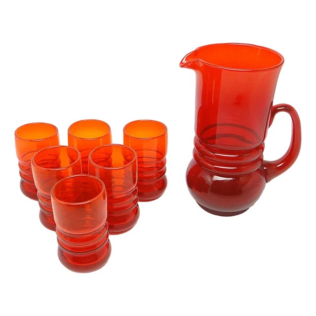 Postmodern Juice Set from Barbara Glassworks, Poland, 1970s, Set of 7 For Sale