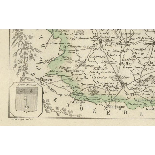 Gold Antique Map of Maine-et-Loire by Vuillemin, 1850s For Sale - Image 8 of 10