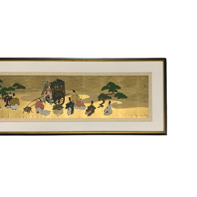 Late 20th Century Late 20th Century Gold Leaf Painting Large Panoramic Japanese Imperial Court Scene Vintage Art For Sale - Image 5 of 6