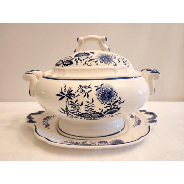 Vintage Blue and White Soup Tureen With Underplate- 2 Pieces For Sale - Image 11 of 12