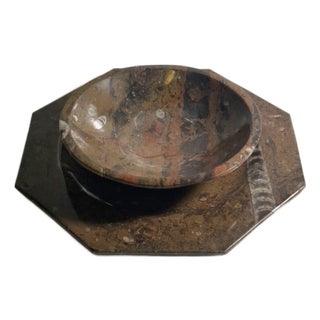 Ammonite Fossil Marble Placemat Bowl and Plate, 1970s, Set of 2 For Sale