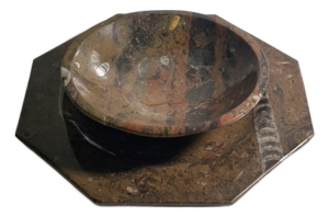 Ammonite Fossil Marble Placemat Bowl and Plate, 1970s, Set of 2